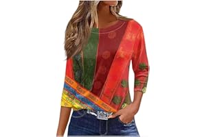 BXJX Womens 3/4 Length Sleeve Graphic Shirts Plus Size Crewneck Blouse Tops Dressy Casual Shirts Fall Fashion Clothes