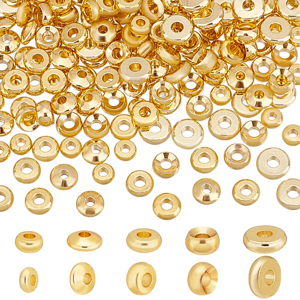 PandaHall 200pcs Golden Disc Heishi Spacer Beads Brass Flat Round Disc Rondelle Spacer Beads Metal Beads Spacers for Heishi Clay Beads Jewelry Making