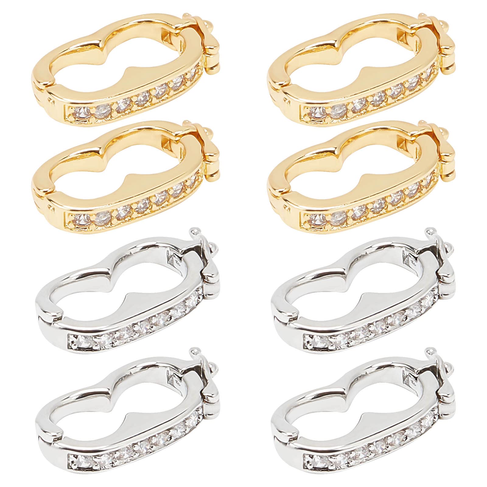 CHGCRAFT 8Pcs 2 Colors Brass Peanut Twister Clasp Metal Bag Clasp with Rhinestone for Purse Handbag Making, Platinum Golden