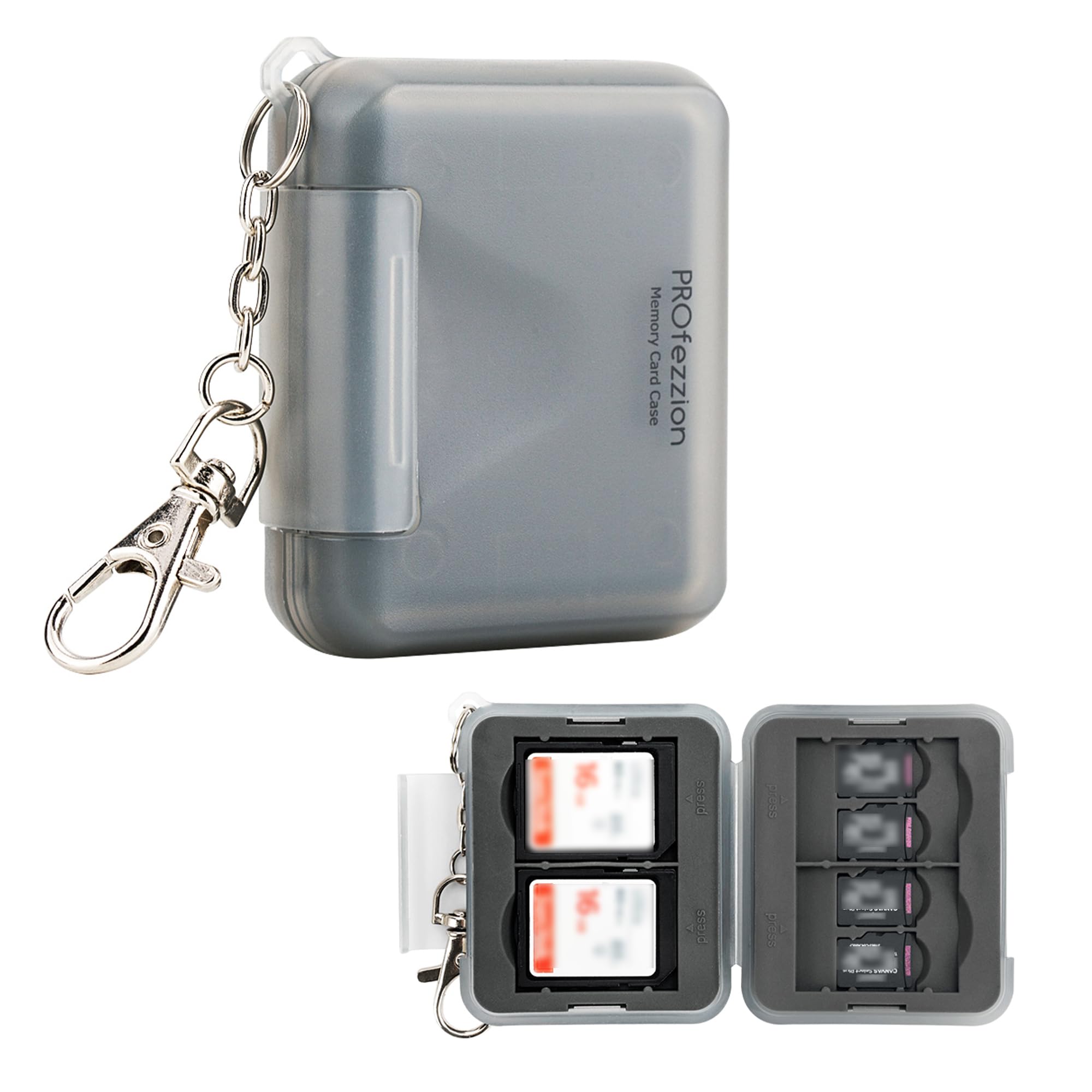 PROfezzion Compact SD & Micro SD Card Holder Case, Water-resistant & Portable Memory Card Storage Box for 8 Micro SD Card & 4 SD/SDXC/SDHC Card, Total 12 Slots with Soft Rubber Interior