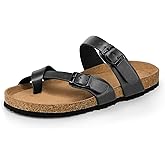 mysoft Women's Cork Footbed Sandals Double Adjustable Buckle Slide Sandals Slip On Walking Summer Shoes