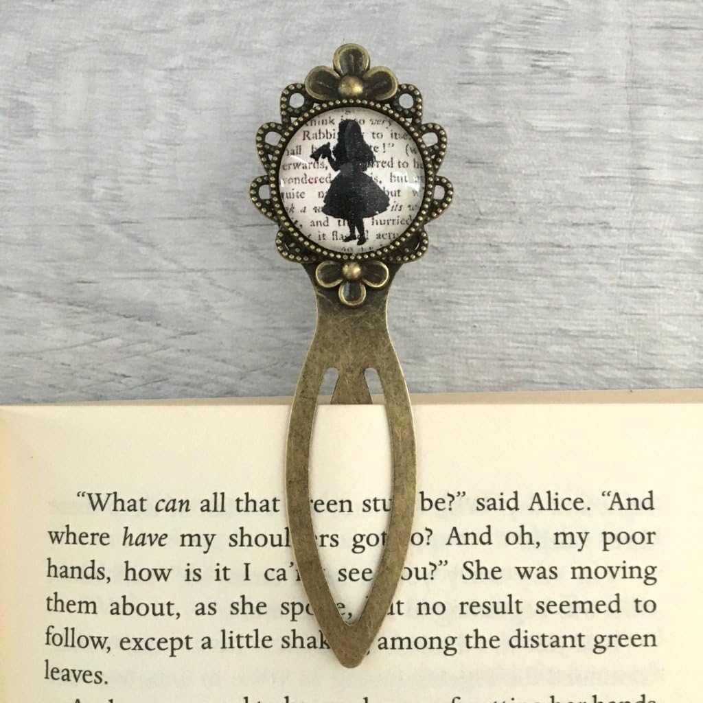 Alice In Wonderland Bookmark - Alice - Vintage Bronze & Glass, Metal Bookmark, Book Lover Gift