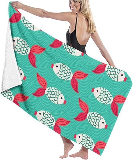 Amazon 赤い尾金魚パターン バスタオル ビーチタオル ビーチマット 柔らか シャワー タオル 吸水 速乾 水泳 タオル 特大きい バスタオル ホーム キッチン オンライン通販