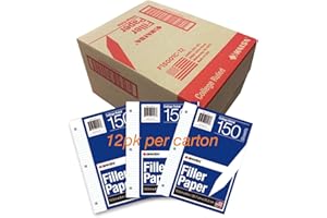 Kaisa Filler Paper Notebook Paper, College Ruled 8"x10.5" Loose Leaf Paper for 3-Ring Binders, 150 Sheet/pack,12pack (Total 1800 Sheets)