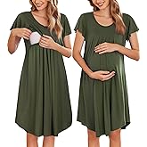 Ekouaer Nursing Nightgown Labor and Delivery Gown Hospital Breastfeeding Dress for Women Short Sleeve Maternity Sleepwear