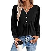 Zeagoo Long Sleeve Shirts for Women 2025 Casual Pleated V Neck Fall Tunic Tops Button Down Blouse Dressy Loose T-Shirts