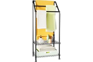 FUTASSI 3 Tiers Free-Standing Towel Rack, 51.2" Portable and Adjustable Metal Bathroom Storage Organizer, Lightweight Bath Towel Standing Shelf for Swimming Pool, 51.2”H x 16.1”W x 11.8”D, Black