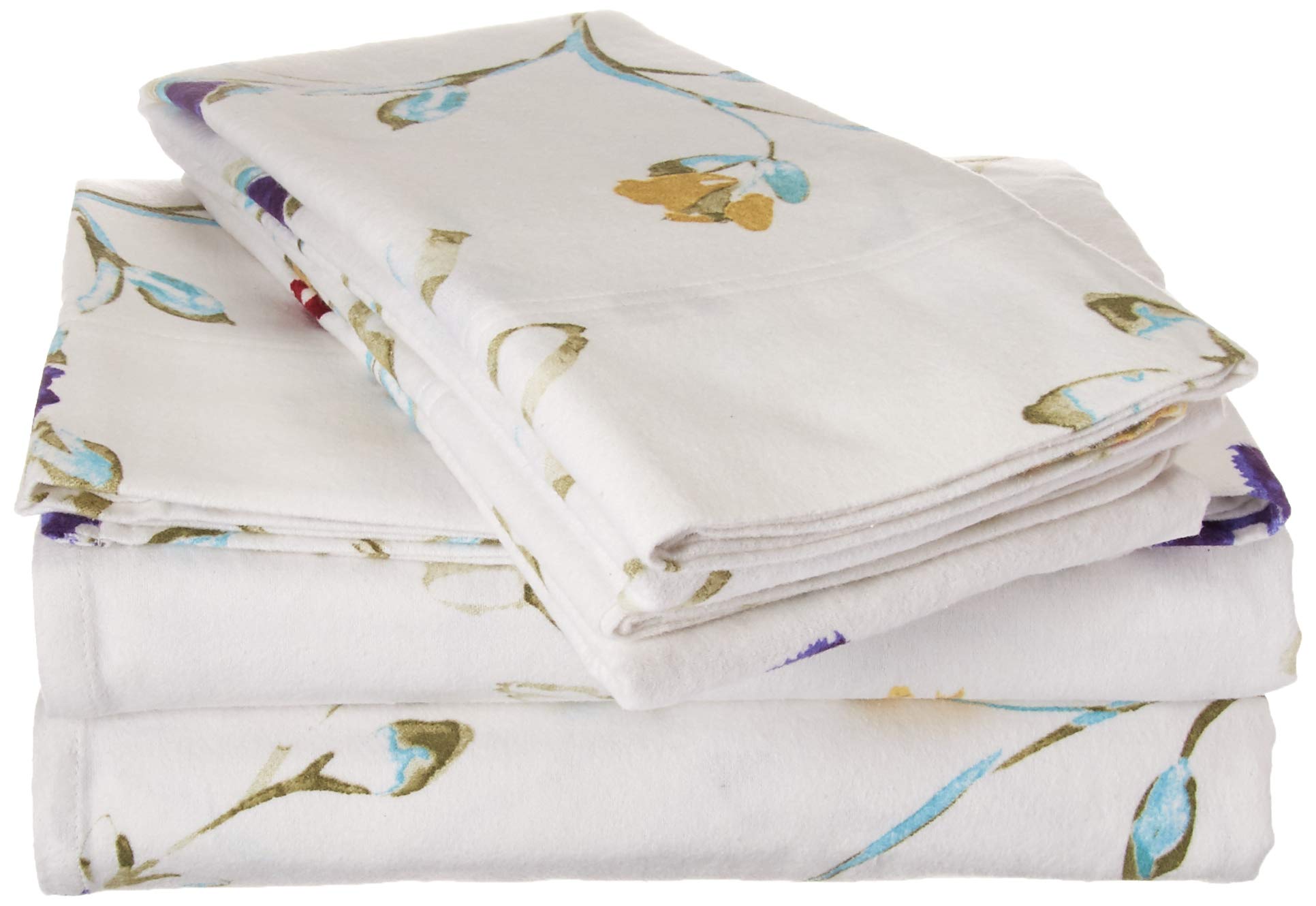 Tribeca Living Ayana Flanell-Bettlaken Set – Extra Tief, 170 G/m², Dunkelblau Mit Blumenmuster, Für Doppelbett