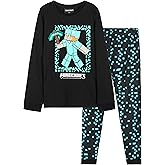 Minecraft 2-Pc Boys Pajama Set with Long Sleeve Cotton T Shirt & PJ Pants, Sleepwear Size 7-14, Creeper Gamer Gifts for Boys