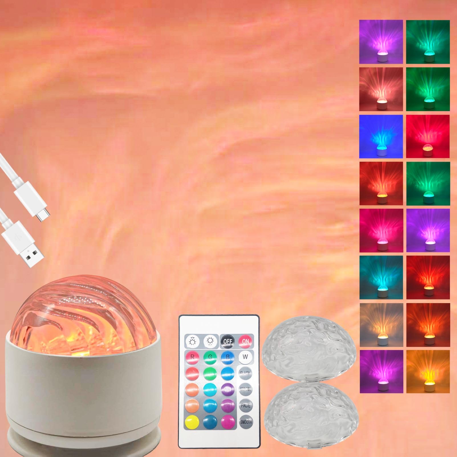 2-in-1 Northern Lights & Wave Projector, Aurora Projector, Rechargeable Model 16 Light Effects, LED Color Changing for Bedroom, Party, Home Decoration