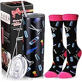 Umigy 2 Pcs Hairdresser Graduation Gifts for Women Hair Stylist Tumbler and Novelty Barber Socks 20 oz Stainless Steel Tumbler with Lids and Straw for Hairdresser Cosmetology Female Gifts Ideal