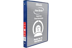 BAZIC Products 3 Ring Binder 1/2" Economy View Binders Organizer - Blue, Round Ring, Hold 175 Sheets Paper, for School Office Home, 1-Count