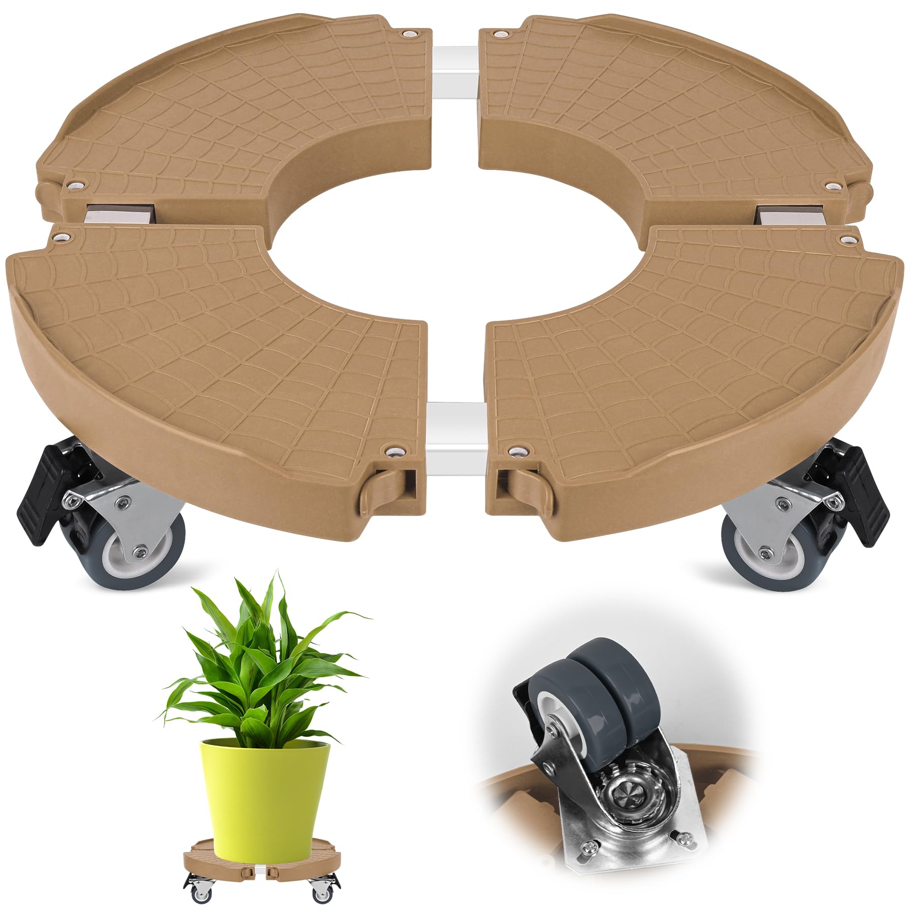 Photo 1 of ToLanbbt Plant Caddy Stand with 360° Wheels Adjustable 15-22 Inch Rolling Stand Heavy Duty Large Plant Cart Dolly with Casters 440lbs Capacity for Large Planter, Garden Pot, Flower Pot, Khaki, 1 Pack