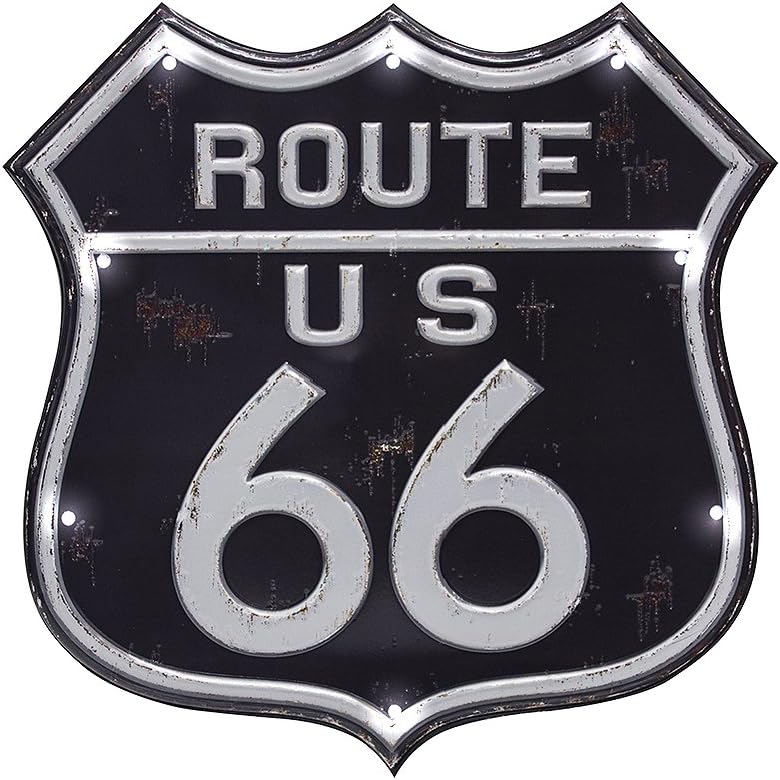 Balvi Wall decor sign Route 66 Long-live LED light Touch function Adhesive PVC plastic 31cm