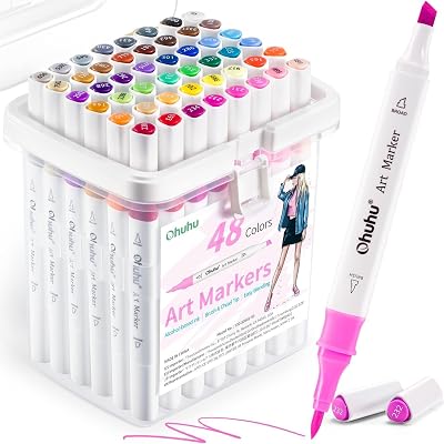 Ohuhu 48 Colour Alcohol Markers Dual Tip Brush & Chisel Set