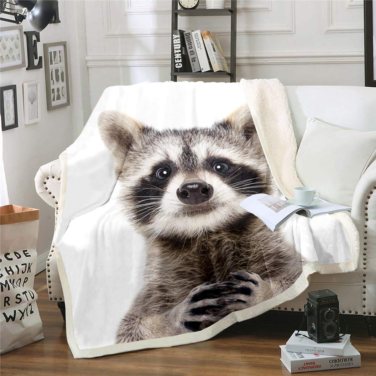 Homemissing Raccoon - Cute Animal Fleece Throw For Kids, Boys, Girls - Wild Animal Plush Brown White Fuzzy For Sofa Bed - Double 60x79 Inch — image 1