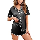 Ekouaer Womens Silk Satin Pajamas Set Short Sleeve Sleepwear Button Down Loungewear 2 Piece Pjs Shorts Set S-5X Plus Size