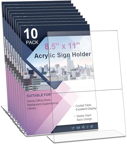 ADColor Clear Acrylic Sign Holders 8.5x11 - 6 Pack Vertical Tabletop Display Stands For Menus, Flyers, Photos