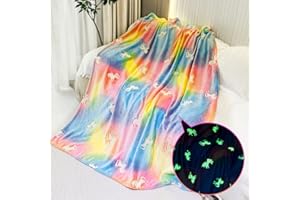 RAINBEAN Glow in The Dark Throw Blanket, Unicorn Blanket for Girls, Luminous Kids Blanket, Soft Blankets for 3,4,5,6,7,8,9,10 Year Old Girl Birthday Christmas Thanksgiving Gifts(50" x 60", Rainbow)