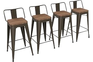 Yongchuang 26 inch Bar Stools Set of 4 Industrial Kitchen Counter Height Barstools with Wood Seat Metal Low Back Bar Chairs Gunmetal
