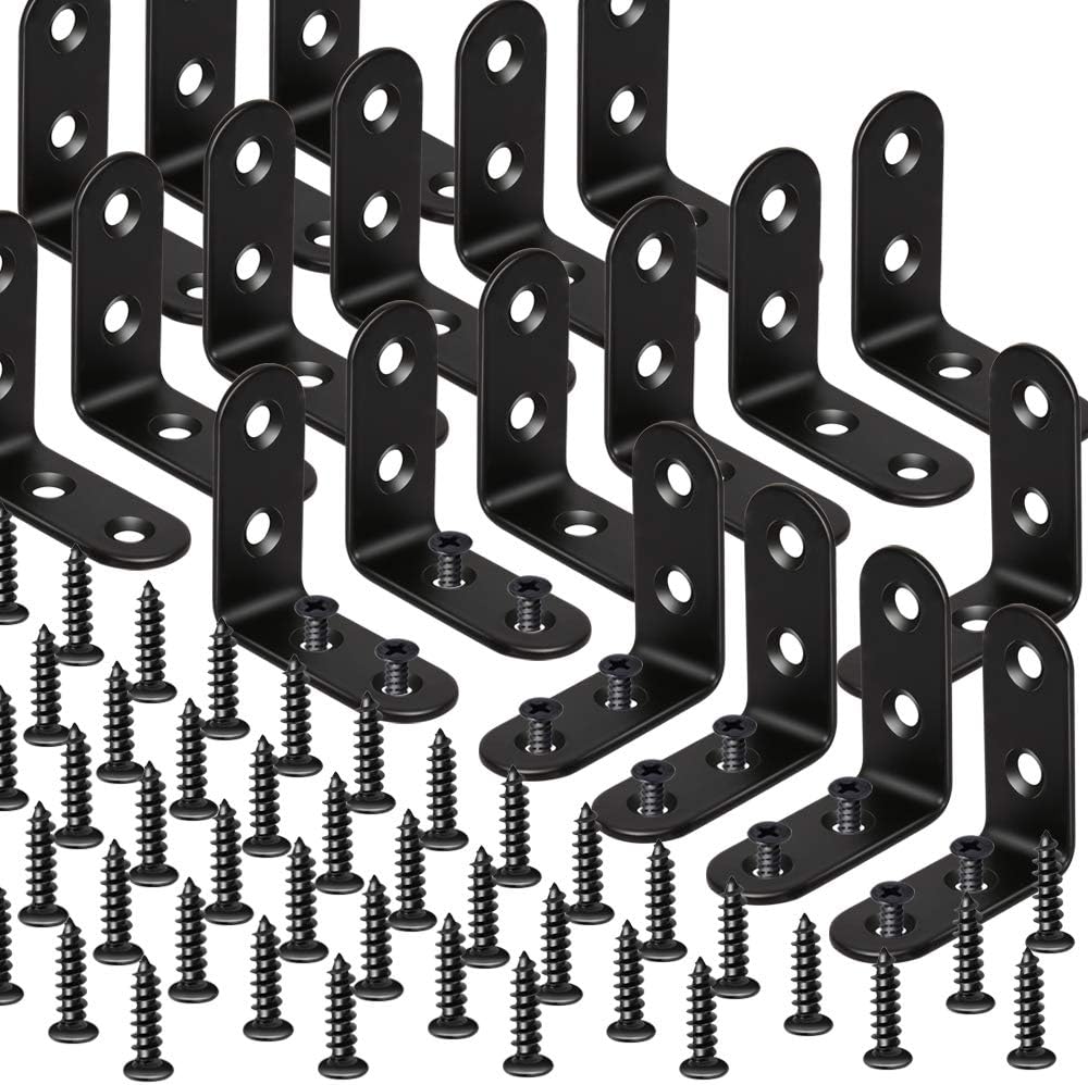 FANDAMEI 20 Sets Black Corner Brackets 40x40mm Stainless Steel Right
