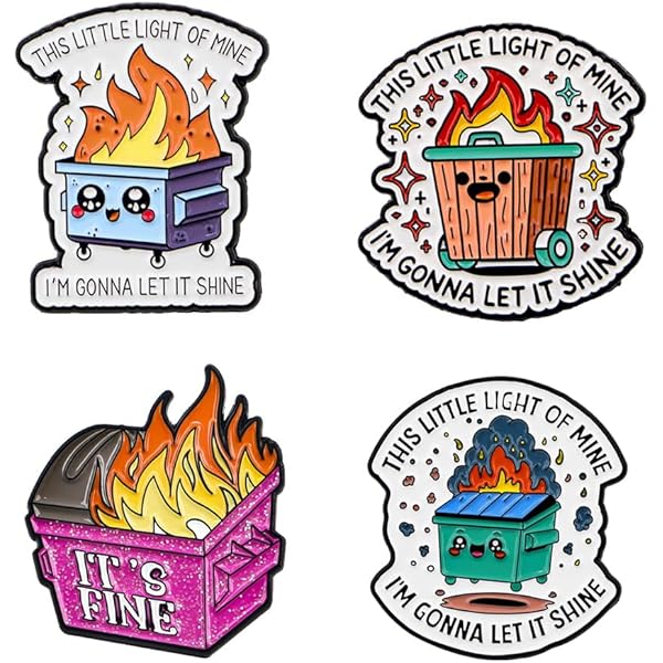 Enamel Dumpster Fire Pins - Funny Meme Trash Garbage Cartoon Pins For Backpacks & Jackets