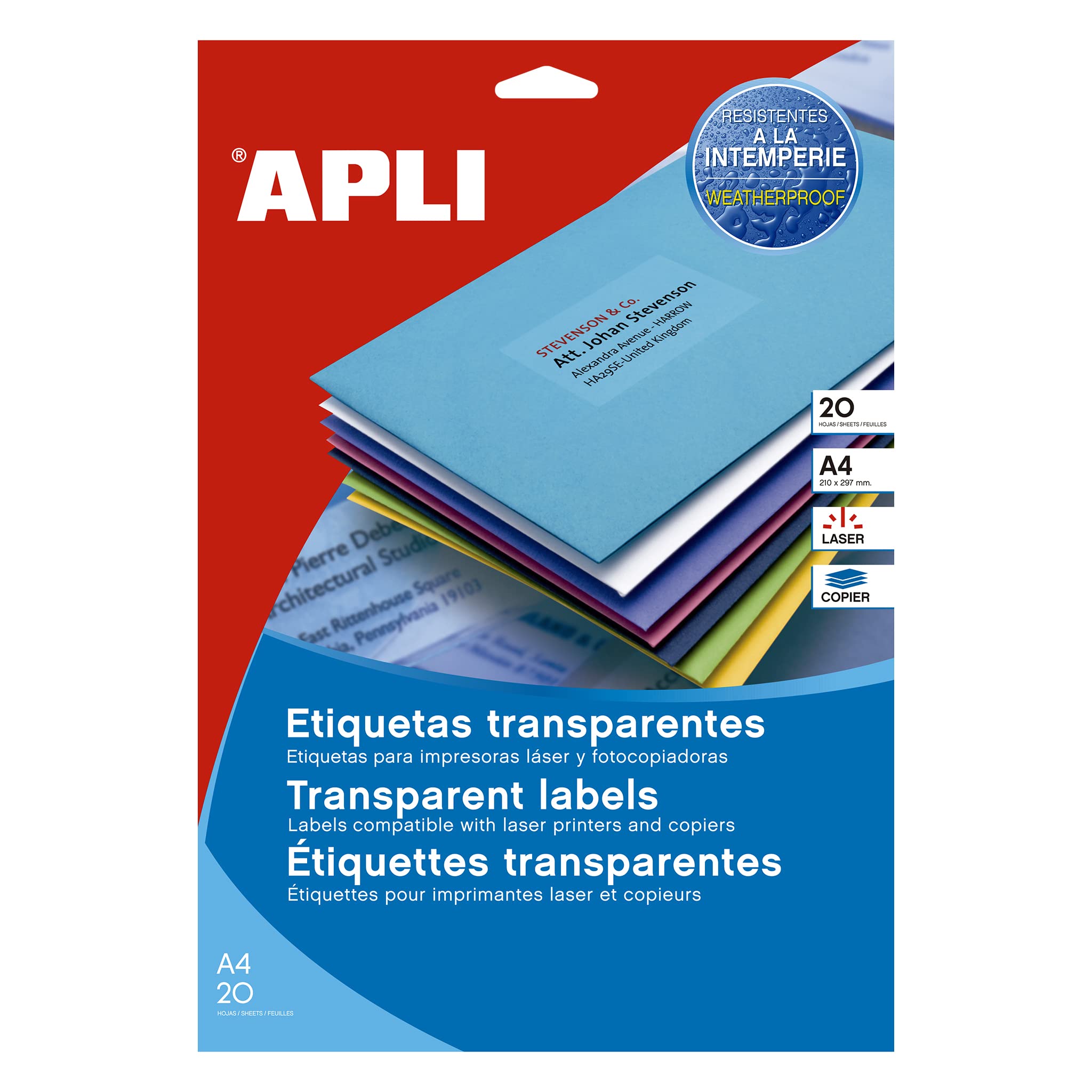 APLI 12963 - Etiquetas Translúcidas Resistant Intempery 105.0 x 148.0 mm 20 Hojas