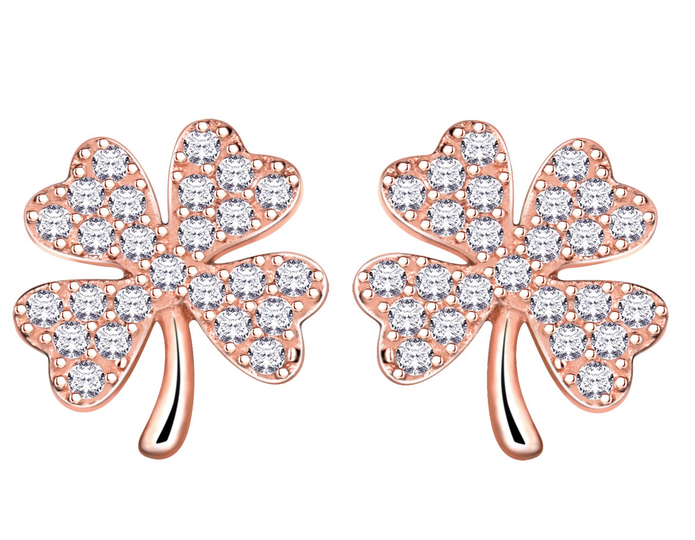 Yumilok Jewelry 925 Sterling Silver Cubic Zirconia Rose Gold Plated Lucky Clover Stud Hypoallergenic Earring for Women/Ladies/Girls