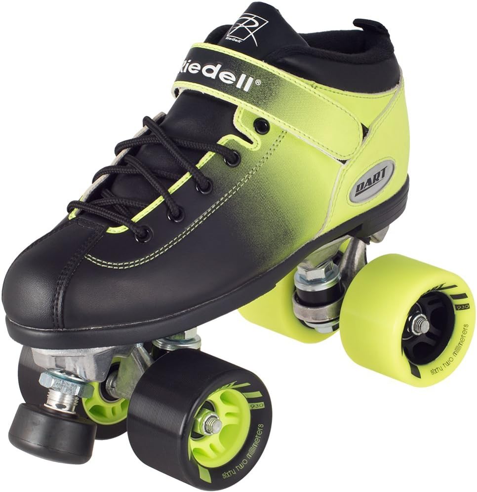 Dart Ombre Riedell Quad Roller Skates Fade Color (Neon Green-Black, Size 13)