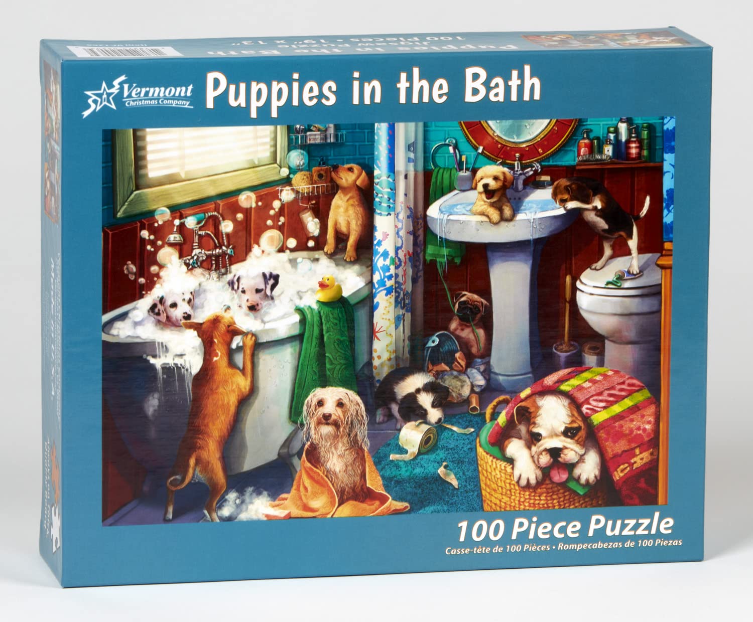 Vermont Christmas Company Puppies in The Bath Jigsaw Puzzle - 100 Piece Puppies Puzzle - Large Puppy Jigsaw Puzzle Made from Thick Durable Puzzle Board - Puppy Puzzles for Kids & Adults (19