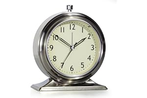 AYRELY® 4-inch Battery Operated Alarm Clock Silent Analog Desk Clocks with Light Vintage Metal Table Clock for Living Room Shelf Bedside Home Decor (Gold)