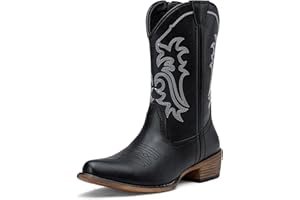 Jeossy Women's 9806 Cowboy Boots, Western Cowgirl Mid-Calf Pull on Round Toe Embroidered Boots with Inside Zipper