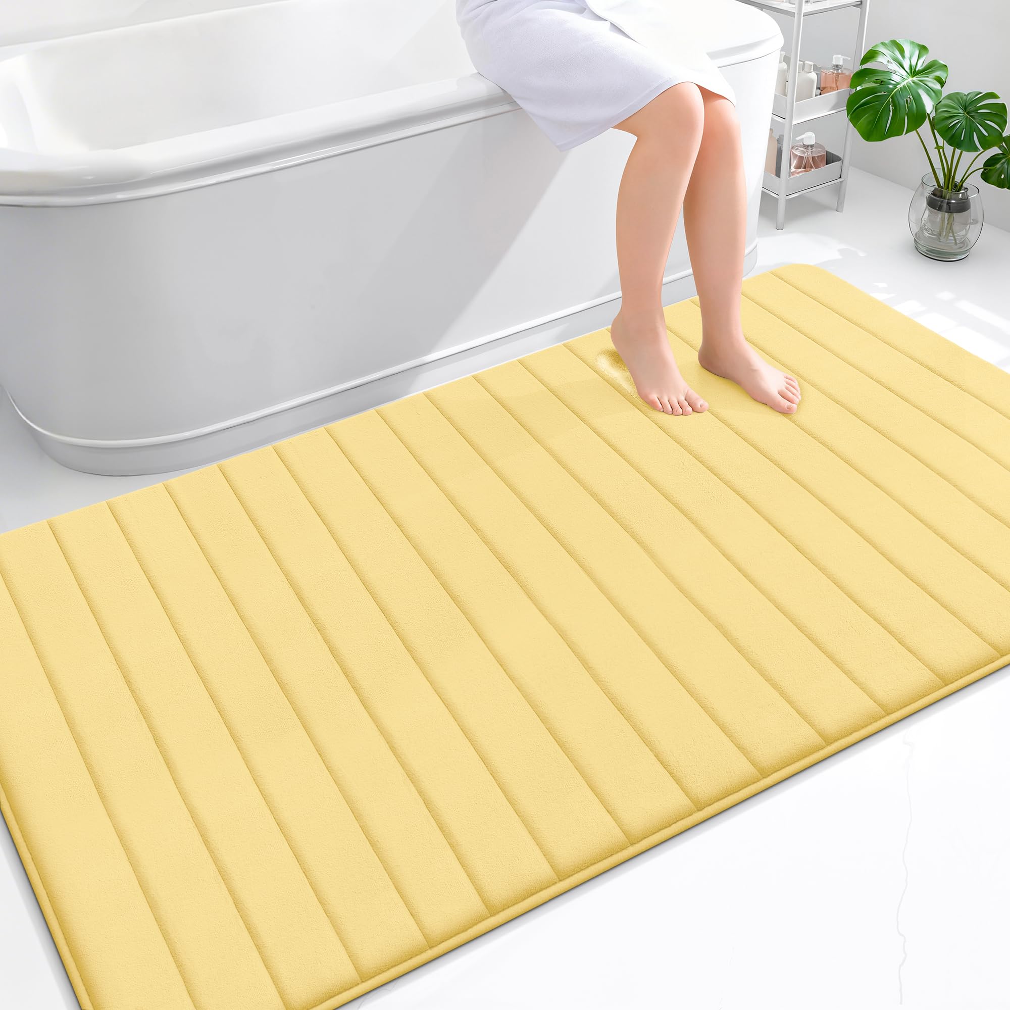OLANLY Memory Foam Bath Mat 70x46, Super Soft Absorbent Bathroom Rugs, Quick Dry, Machine Washable Shower Floor Rugs, Bathmat Carpet, Bathroom Home Decor Accessories, Yellow Image