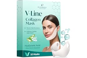 PLANTIFIQUE V-Line Collagen Mask for face 10 PCS | Chin Strap for Women & Men | V Line Lifting Mask with Collagen and Hyaluronic Acid V Shape Face Tape Chin | Skin Firming