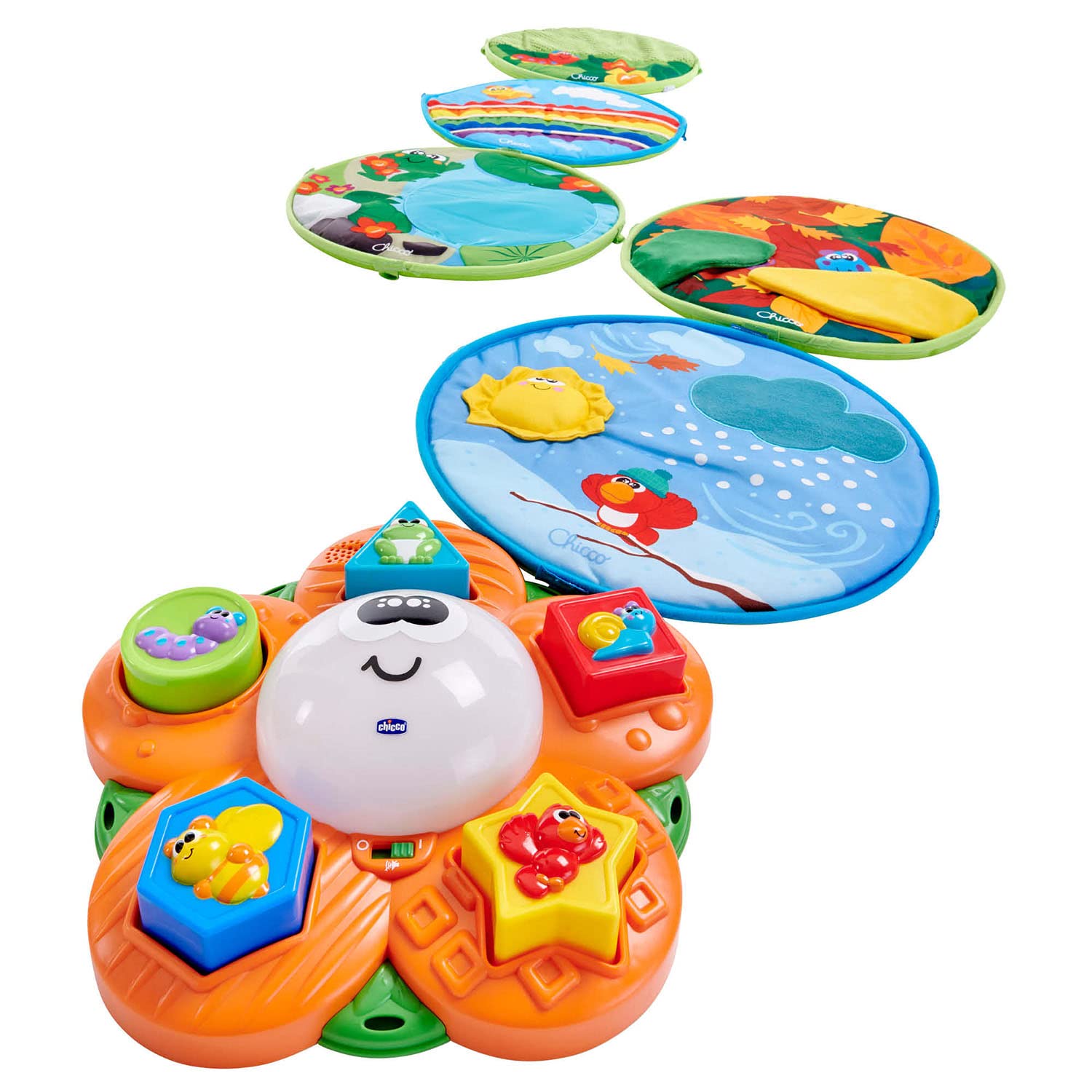 Chicco 4 Seasons, Baby Play Mat, Multisensory Electronic Mat and Shapes with 5 Soft Discs and Central Flower with Light and Sound - Baby Toys 9+ Months