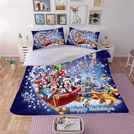 Amazon Com Supstar Mickey Mouse Christmas Bedding Sets Bed King Size Kids Happy Holiday Quilt Duvet Cover 3 Pieces C10 Home Kitchen