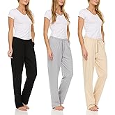 Essential Elements 3 Pack: Womens Cotton Jersey Pants - 100% Cotton Lounge Athletic Casual Sleep Casual Pajama PJ Pants
