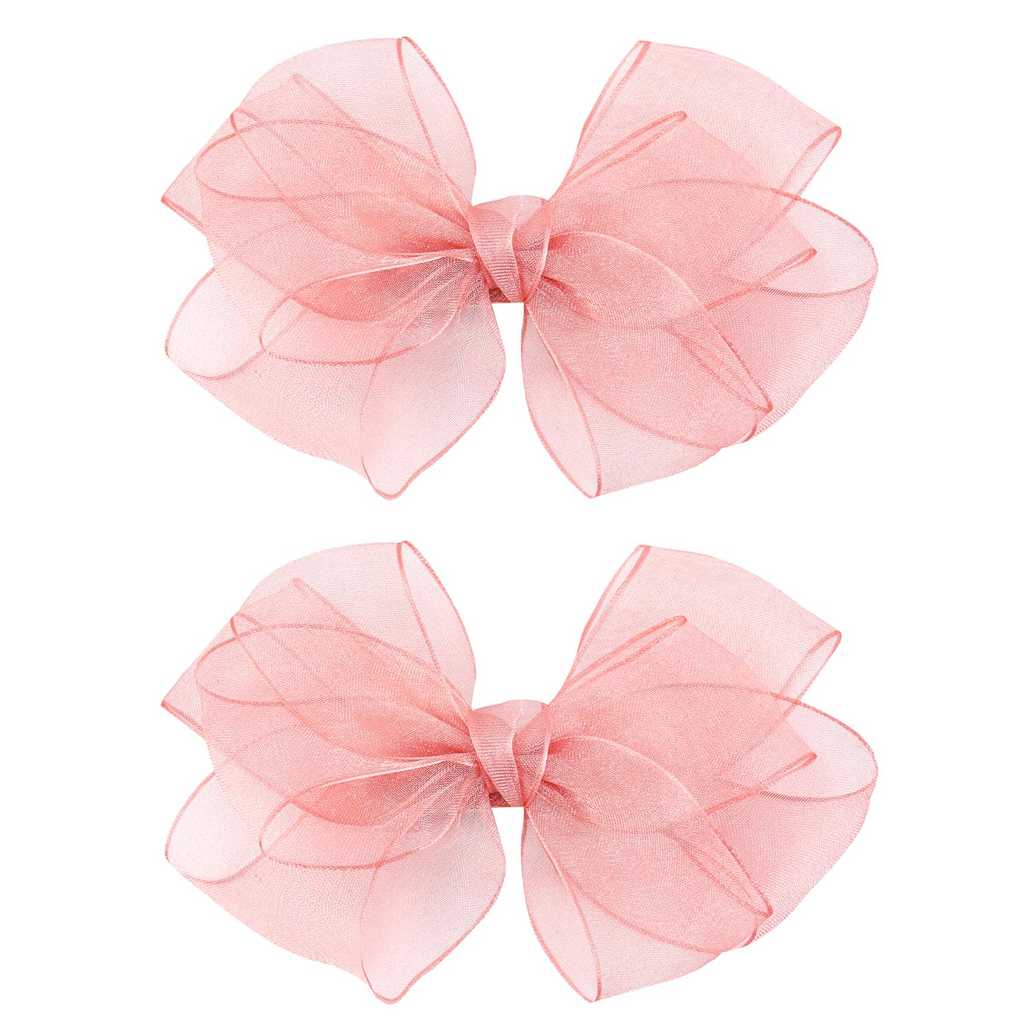 Photo 1 of 5.5-Inch Organza Double Hair Bows Alligator Clips Hair Accessories for Girls Toddler Kids Children Teens -Pink
