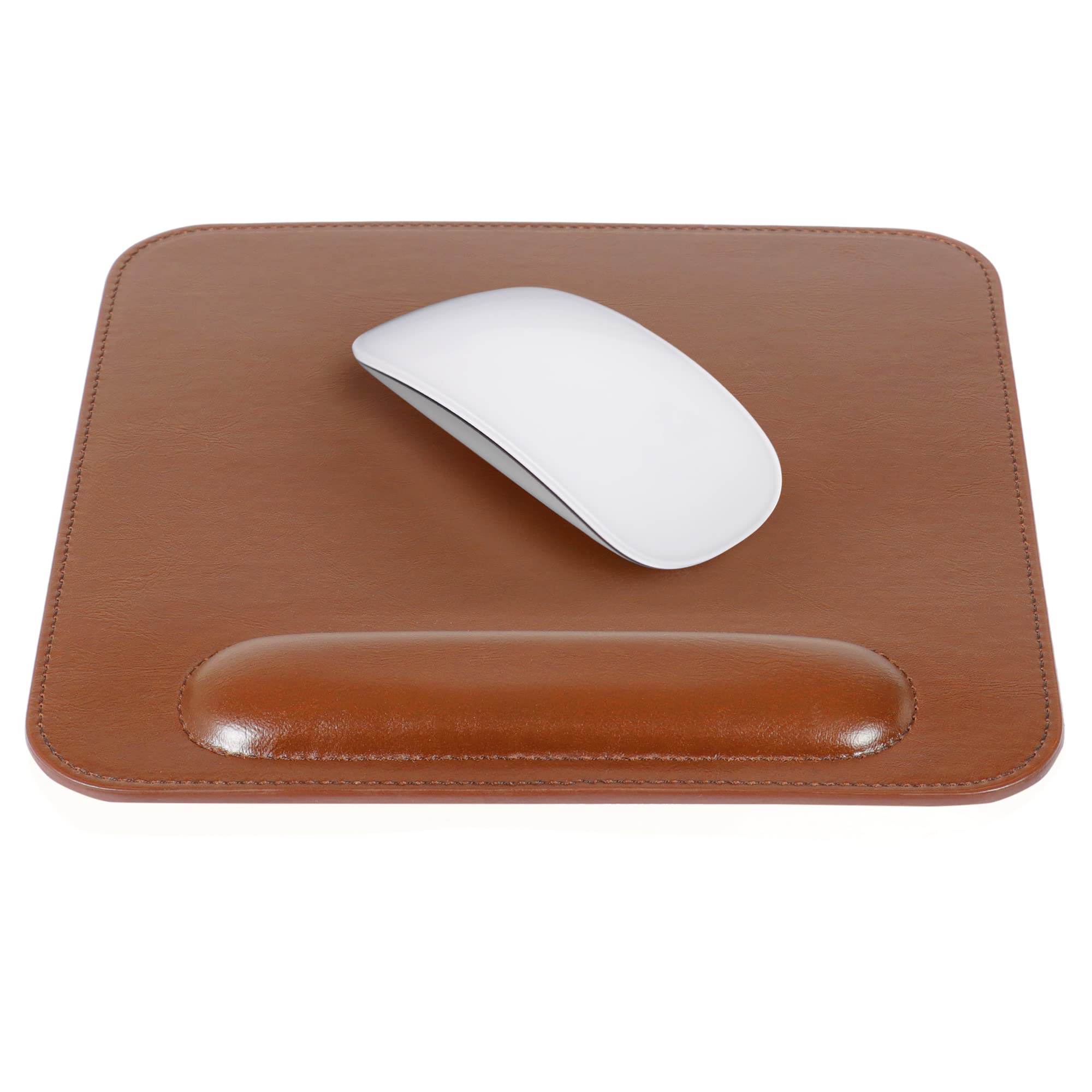 LONDO Leather Mouse Pad with Wrist Rest - Ergonomic Desk Pad for Mouse & Trackpad - Non-Slip, Smooth Surface - 8.2" x 8.2"