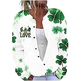 St Patricks Day Cardigan Sweaters Women Lightweight Knit Cardigans Jackets Button Down Lucky Shamrock Clover Blouse