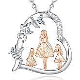 EUDORA Sterling Silver Mother Daughter Necklace for Women, Mama Son Daughter Necklace Pendant for Mom and Daughter,Mom Jewelry from Daughter Mother's Day Gift for Mother Daughter Aunt Grandma