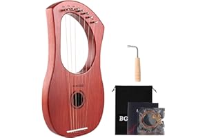 BGMUSER Lyre Harp 7 Strings with Bag,Tuning Wrench,Metal Strings, Mahogany Body and Bone Saddle,Mini Harp Instrument for Kids/Adults Beginner