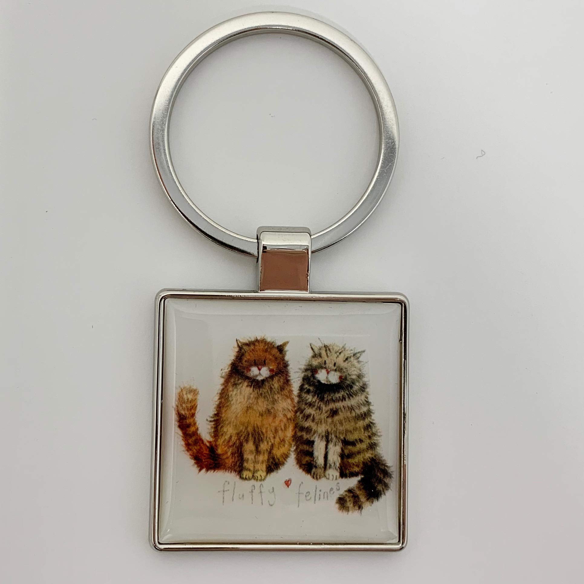 Alex Clark Fluffy Felines Cat Keyring - Pets - Animals - Original Artwork - Key Fob for Cat Lovers - Gift Ideas - For Purses, Bags & Keys - Designed in The UK...