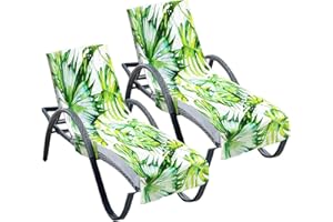 Vaukki 2 Pcs Chaise Lounge Covers, Pool Beach Chair Towel with Side Pockets, Beach Chair Covers for Pool, Beach and Garden (Green, 85''x30'')