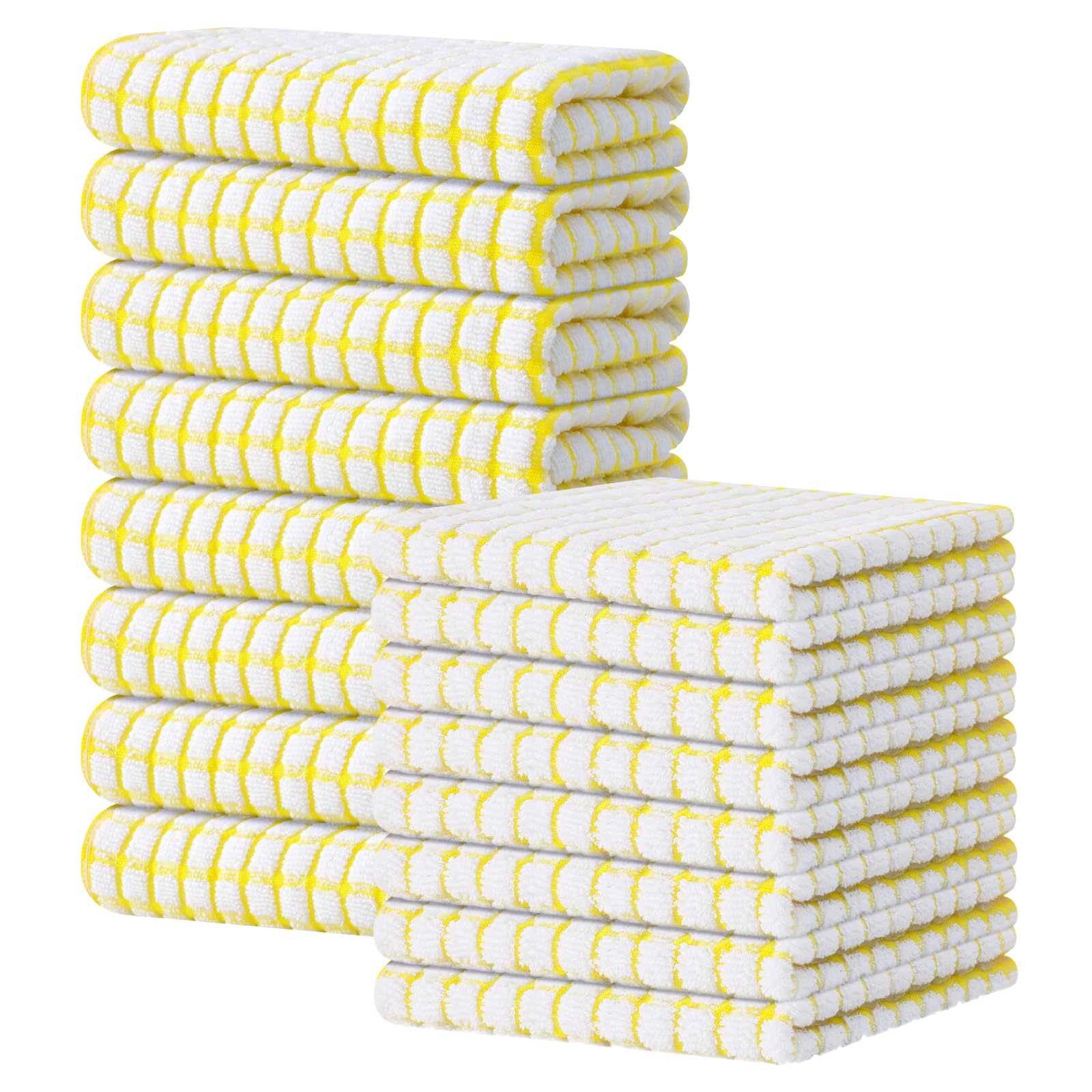 Kitinjoy Cotton 16 Pack Kitchen Towels and Dishcloths Sets, 16 x 25 Inch & 12 X 12 Inch Dish Towels Bulk, Super Soft and Absorbent Hand Towels for Kitchen Drying, Yellow Image