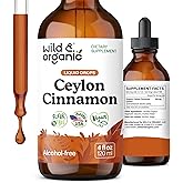 Wild & Organic Ceylon Cinnamon Tincture 500 mg - Liquid Cinnamon Supplements for Overall Support - Cinnamomum Verum Bark Extract - Vegan, Sugar & Alcohol-Free, Non-GMO - 4 fl oz