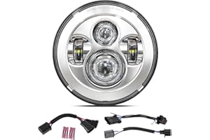 BICYACO DOT 7 Inch Motorcycle LED Headlight Headlamp Compatible with Harley Davidson Electra Glide Street Glide Fat Boy Road King Heritage Softail Switchback Chrome