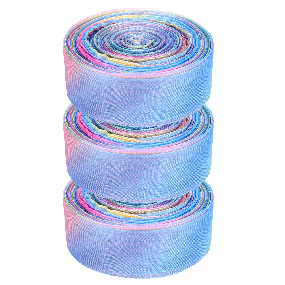 Garosa 3pcs Wide Sheer Chiffon Organza Ribbon for Wedding Gift Package Bouquets Wrapping Birthday Home Decor Wreath Decorations Fabric Diy Accessories