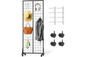 GloTika Gridwall Panel Display Stand, 2' x 5.25' Ft, Heavy Duty, Movable, Detachable, for Retail and Craft Fairs, With 8 Hooks