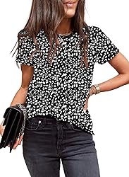 EVALESS Women Casual Polka Dot Black Tops Crewneck